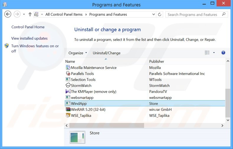 WindApp adware uninstall via Control Panel