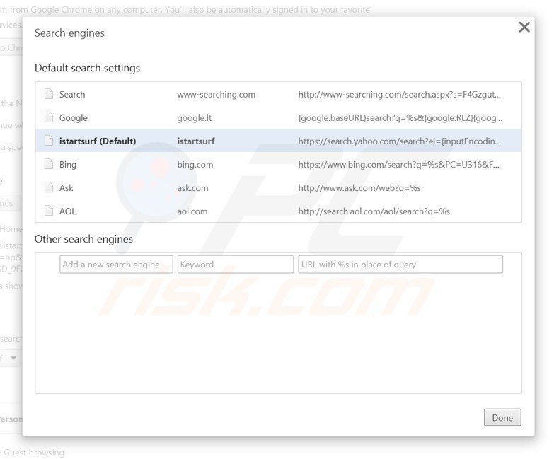 Removing xtab related default Internet search engine from Google Chrome