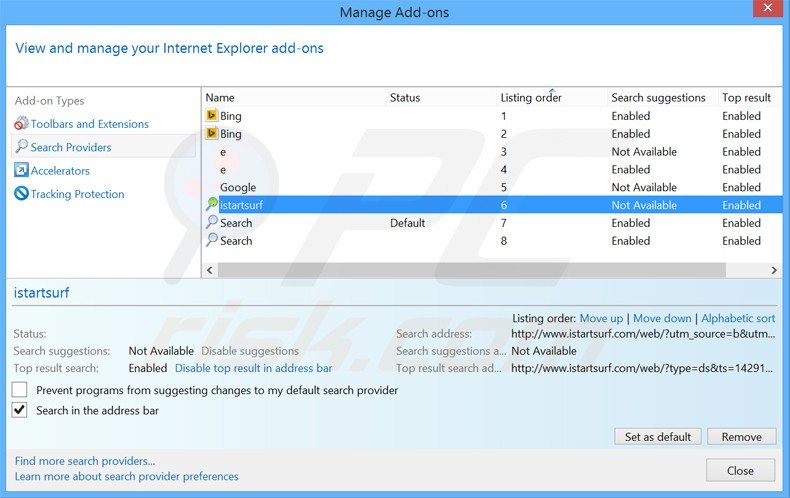 Removing xtab related default Internet search engine from Internet Explorer