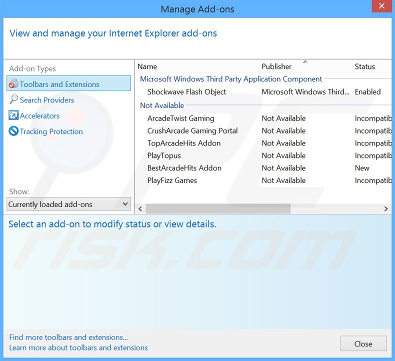 Removing ArcadeTwist ads from Internet Explorer step 2