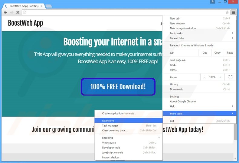 Removing BoostWeb App  ads from Google Chrome step 1