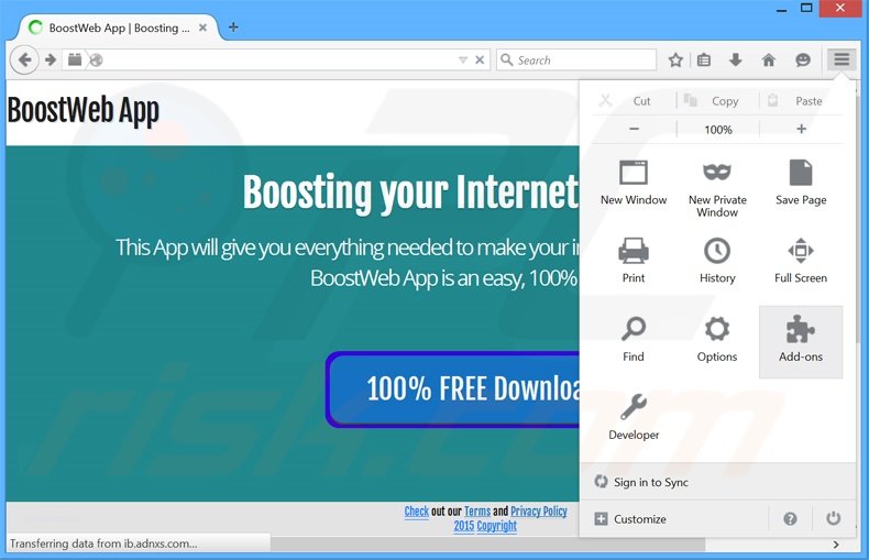Removing BoostWeb App ads from Mozilla Firefox step 1