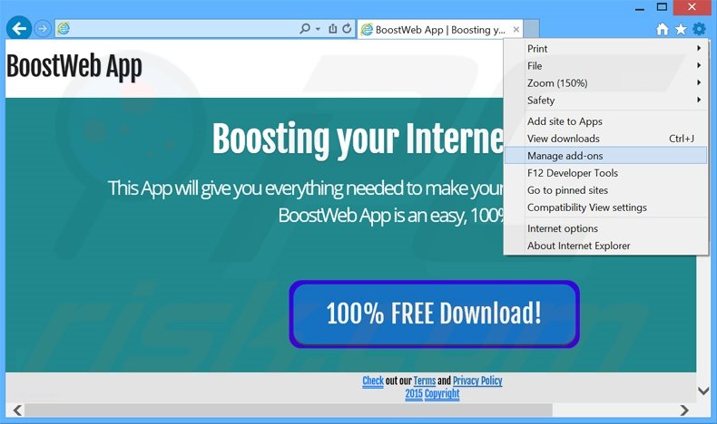 Removing BoostWeb App ads from Internet Explorer step 1