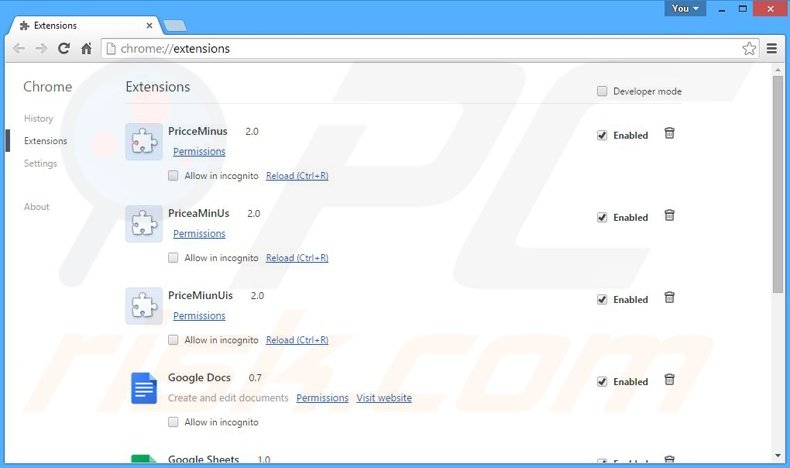Removing Desktop Search ads from Google Chrome step 2