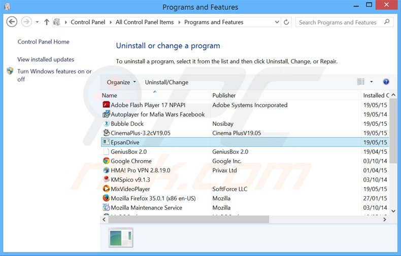 epsandrive adware uninstall via Control Panel