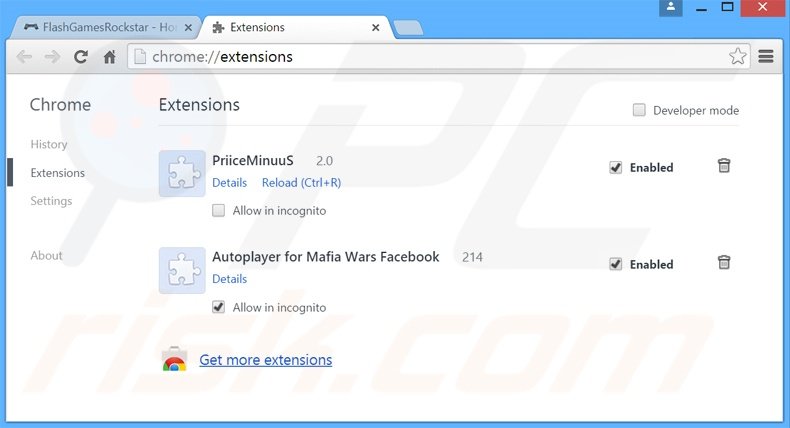 Removing FlashGamesRockstar ads from Google Chrome step 2