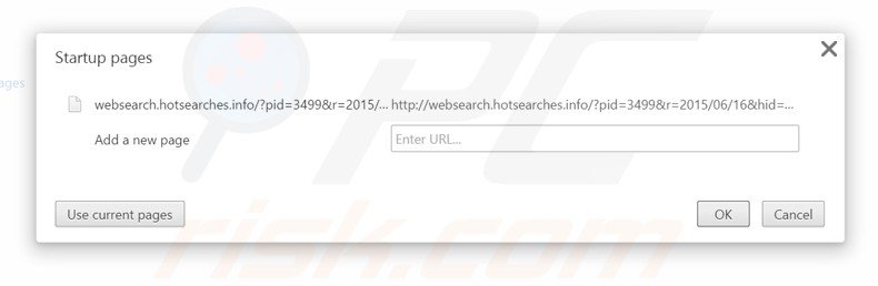 Removing websearch.hotsearches.info from Google Chrome homepage