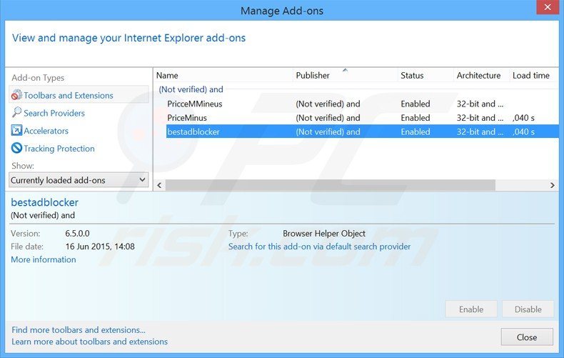 Removing websearch.hotsearches.info related Internet Explorer extensions