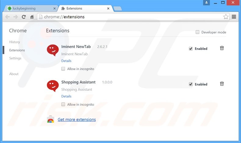 Removing luckybeginning.com related Google Chrome extensions