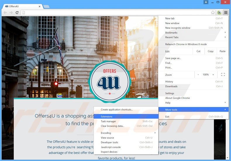 Removing Offers4U  ads from Google Chrome step 1