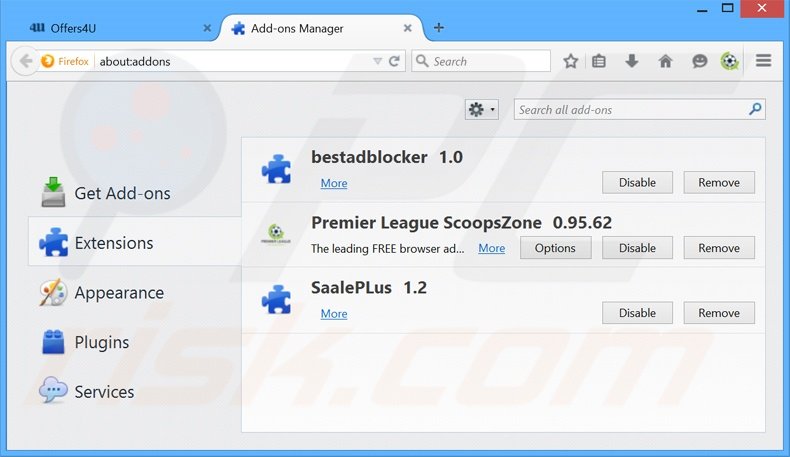 Removing Offers4U ads from Mozilla Firefox step 2
