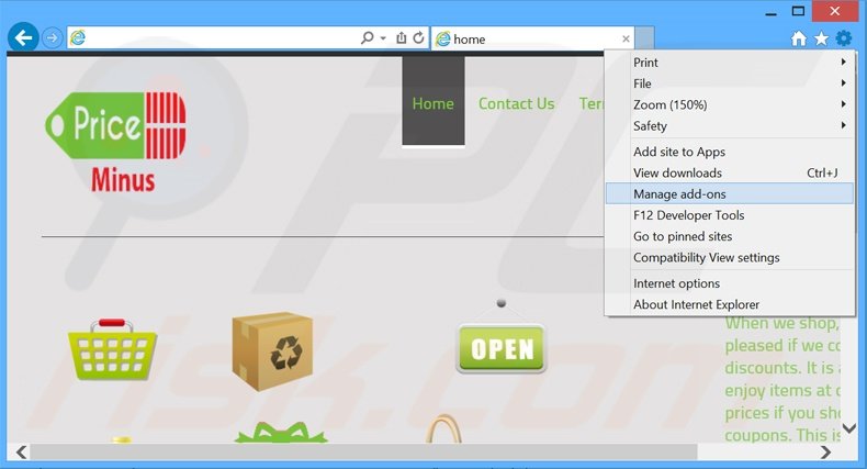 Removing PriceMinus ads from Internet Explorer step 1