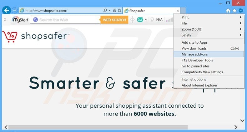 Removing Shopsafer ads from Internet Explorer step 1