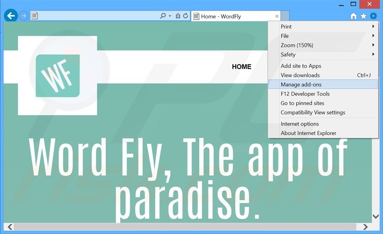 Removing WordFly ads from Internet Explorer step 1