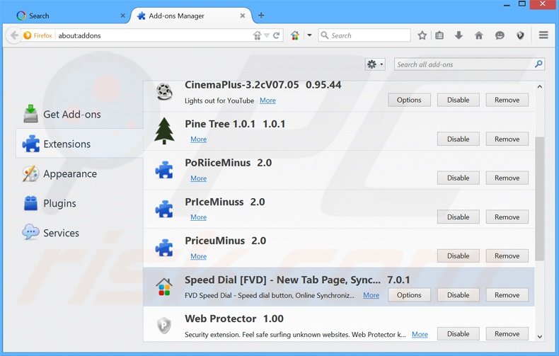 Removing yousearch.me related Mozilla Firefox extensions
