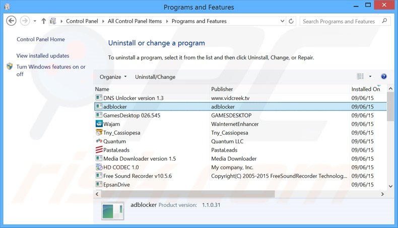 AdBlockerPremium adware uninstall via Control Panel