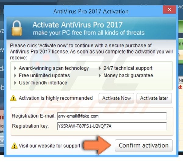 AntiVirus Pro 2017 registration process step 2