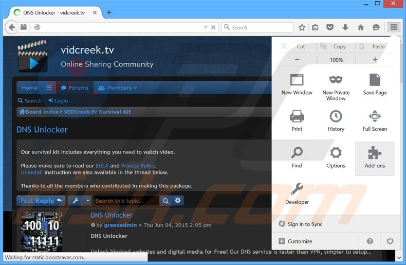 Removing DNS Unlocker ads from Mozilla Firefox step 1