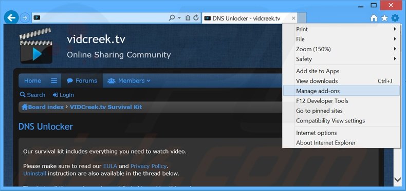 Removing DNS Unlocker ads from Internet Explorer step 1