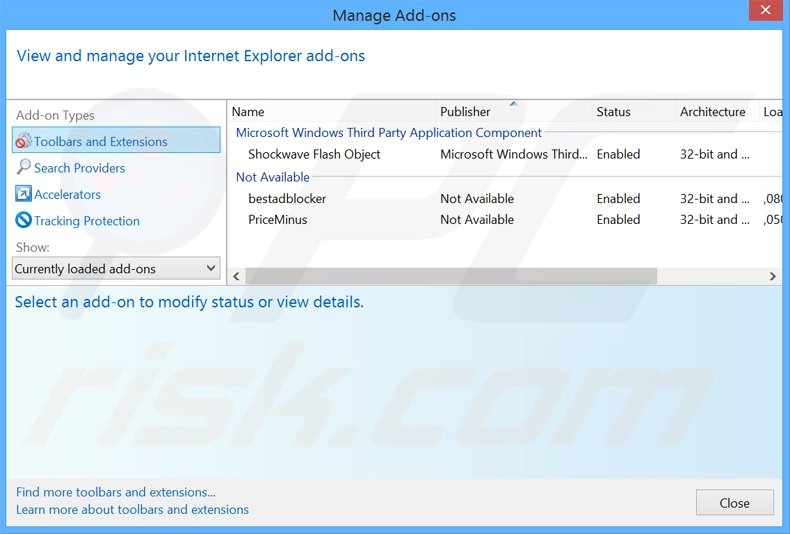 Removing DNS Unlocker ads from Internet Explorer step 2