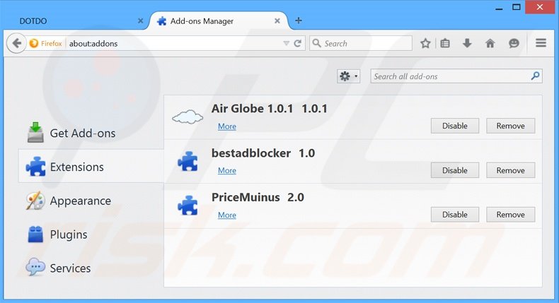 Removing dotdo ads from Mozilla Firefox step 2