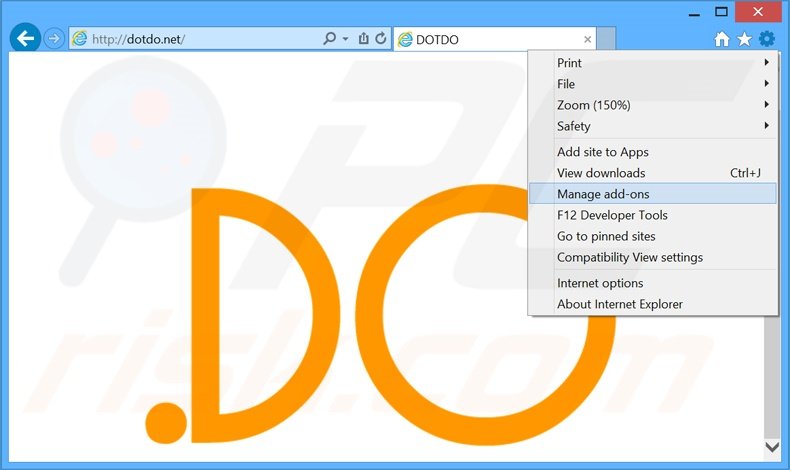 Removing dotdo ads from Internet Explorer step 1