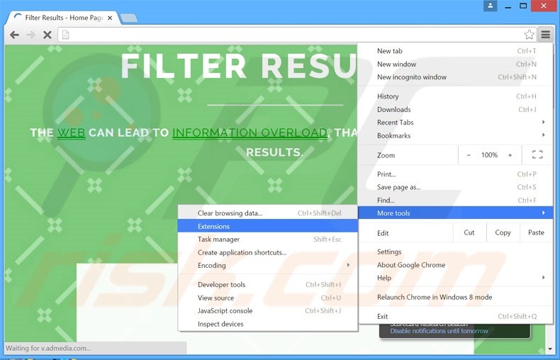 Removing Filter Results ads from Google Chrome step 1