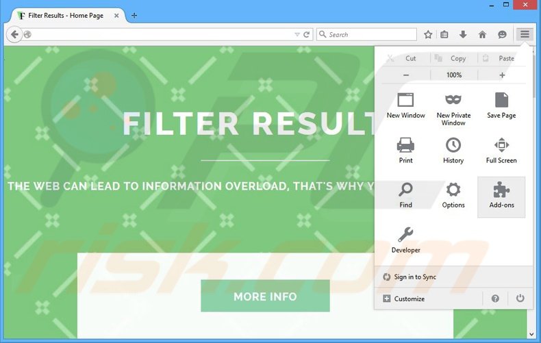 Removing Filter Results ads from Mozilla Firefox step 1
