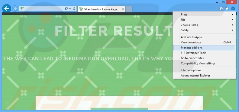 Removing Filter Results ads from Internet Explorer step 1