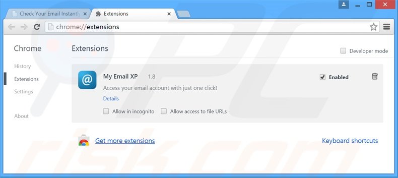 Removing search.myemailxp.com related Google Chrome extensions