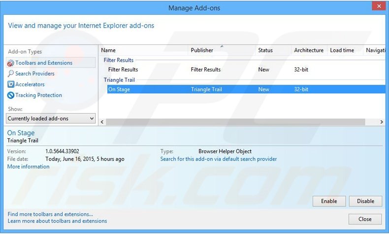 Removing On Stage ads from Internet Explorer step 2