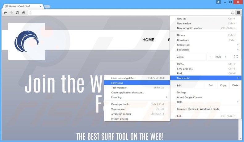 Removing Quick Surf  ads from Google Chrome step 1