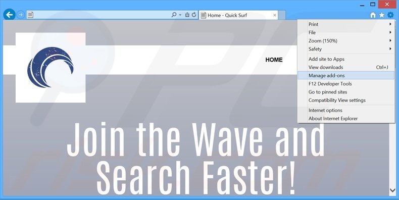 Removing Quick Surf ads from Internet Explorer step 1