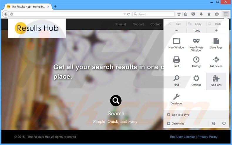 Removing The Results Hub ads from Mozilla Firefox step 1
