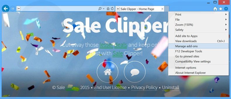 Removing Sale Clipper ads from Internet Explorer step 1