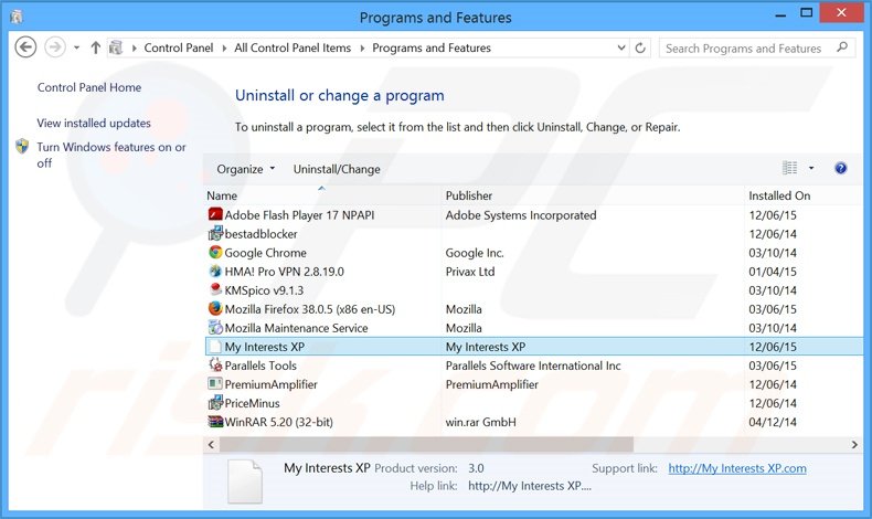search.myinterestsxp.com browser hijacker uninstall via Control Panel