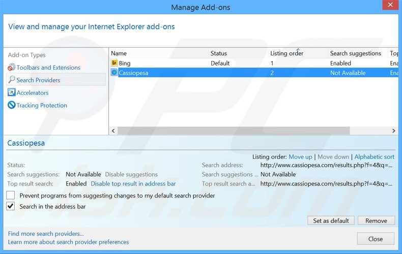 Removing searchzillions.com from Internet Explorer default search engine