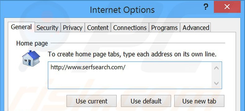 Removing serfsearch.com from Internet Explorer homepage