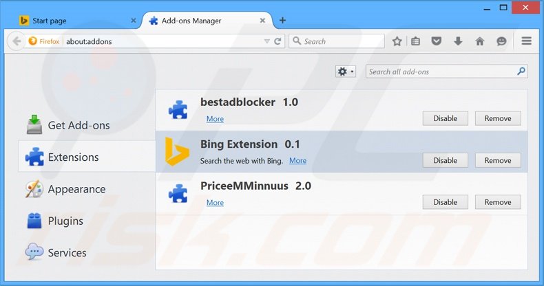 Removing start.alawar.com related Mozilla Firefox extensions