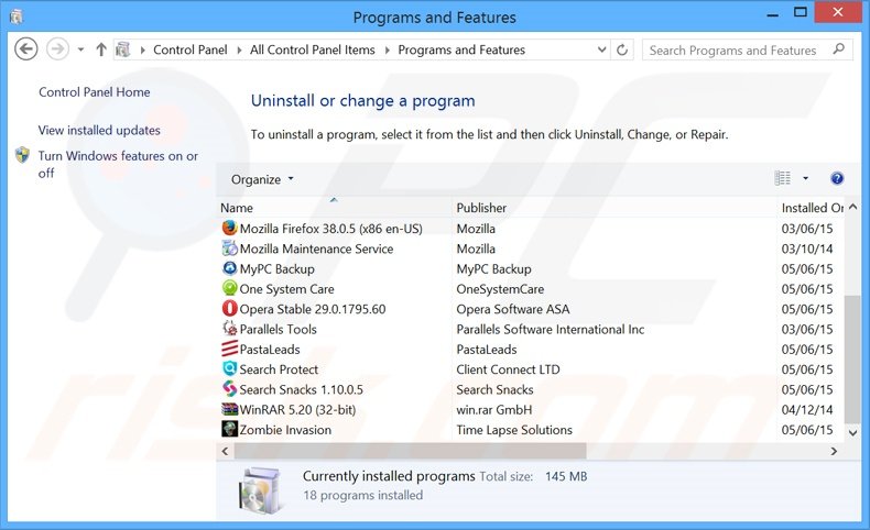 SushiLeads adware uninstall via Control Panel