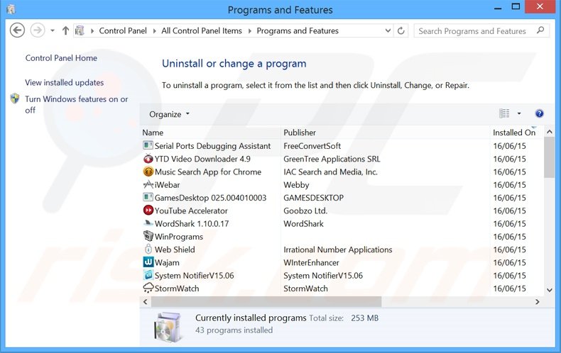 TomorrowGames adware uninstall via Control Panel