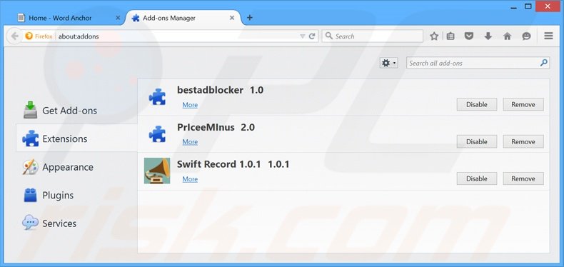 Removing WordAnchor ads from Mozilla Firefox step 2