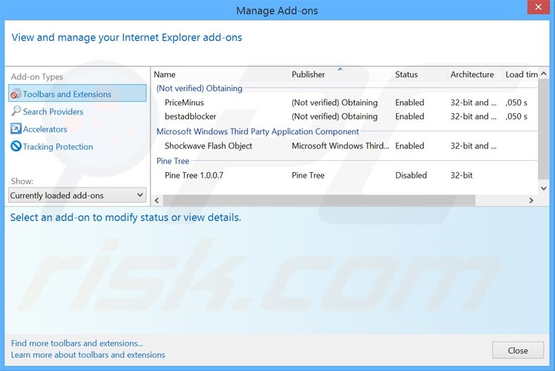 Removing Wordinator ads from Internet Explorer step 2