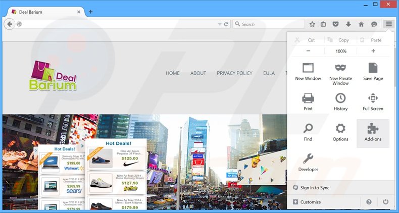 Removing Deal Barium ads from Mozilla Firefox step 1