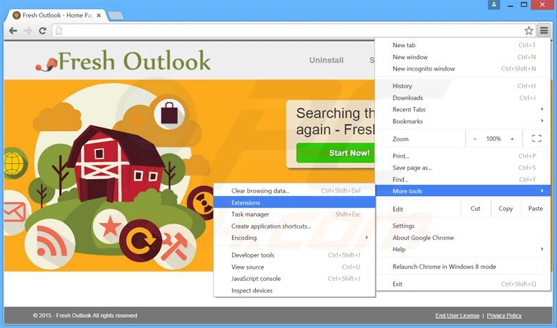 Removing Fresh Outlook  ads from Google Chrome step 1