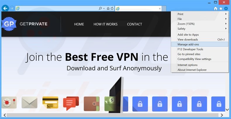 Removing GetPrivate ads from Internet Explorer step 1
