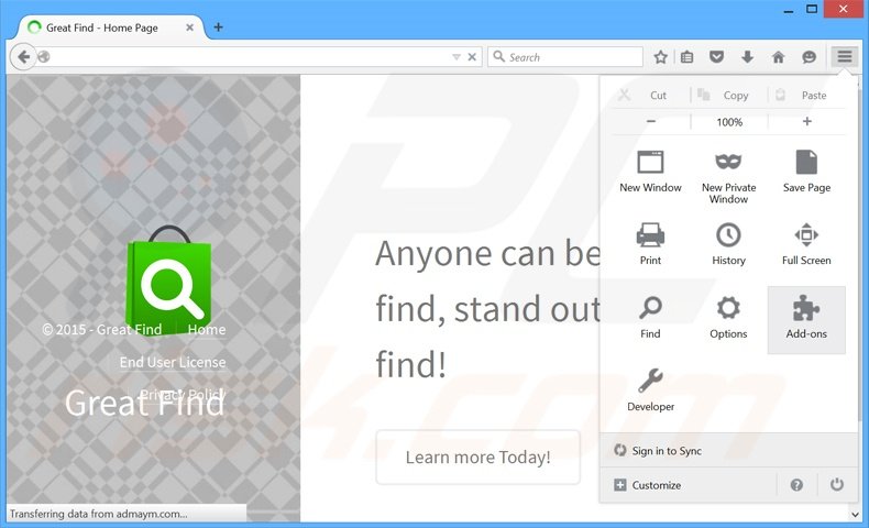 Removing Great Find ads from Mozilla Firefox step 1