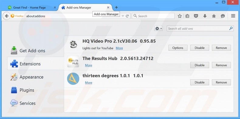 Removing Great Find ads from Mozilla Firefox step 2