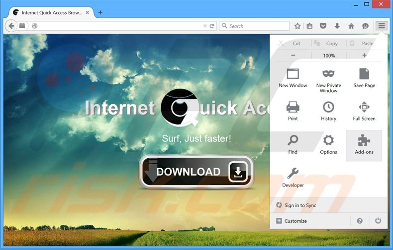 Removing Internet Quick Access ads from Mozilla Firefox step 1
