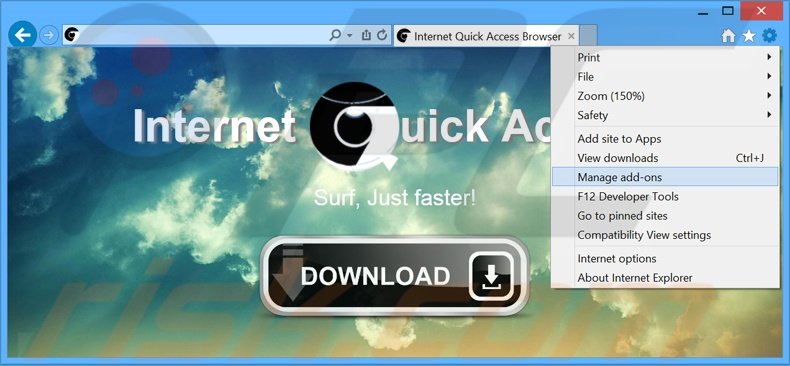 Removing Internet Quick Access ads from Internet Explorer step 1